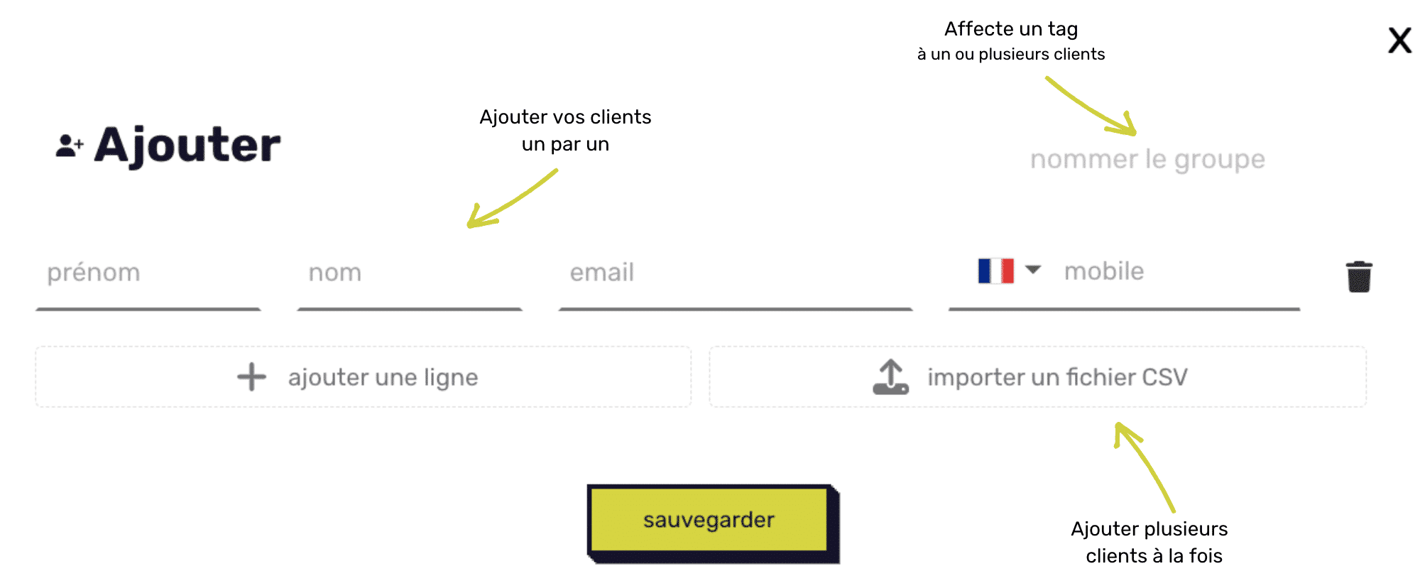 Interface YourCharlie pour importer un fichier CSV pour ajouter des clients