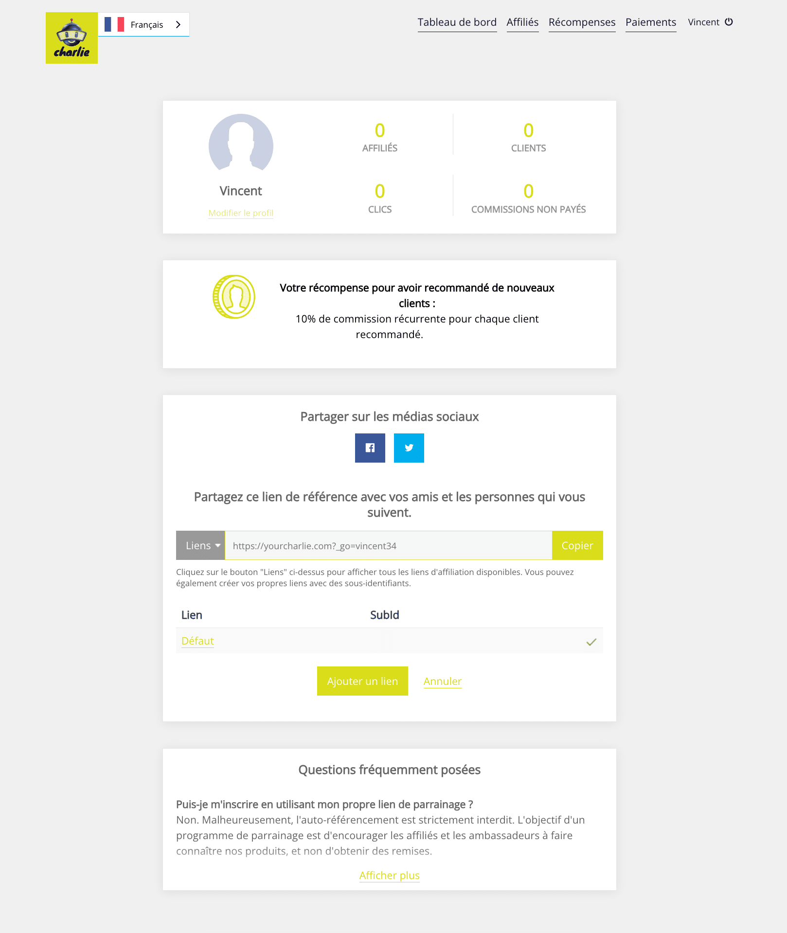 page d'affiliation first promoter FR